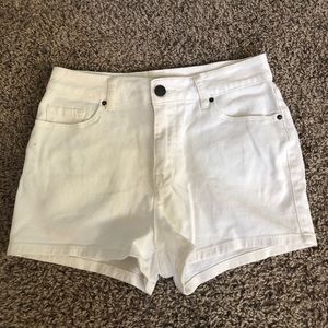 High waisted white jean shorts